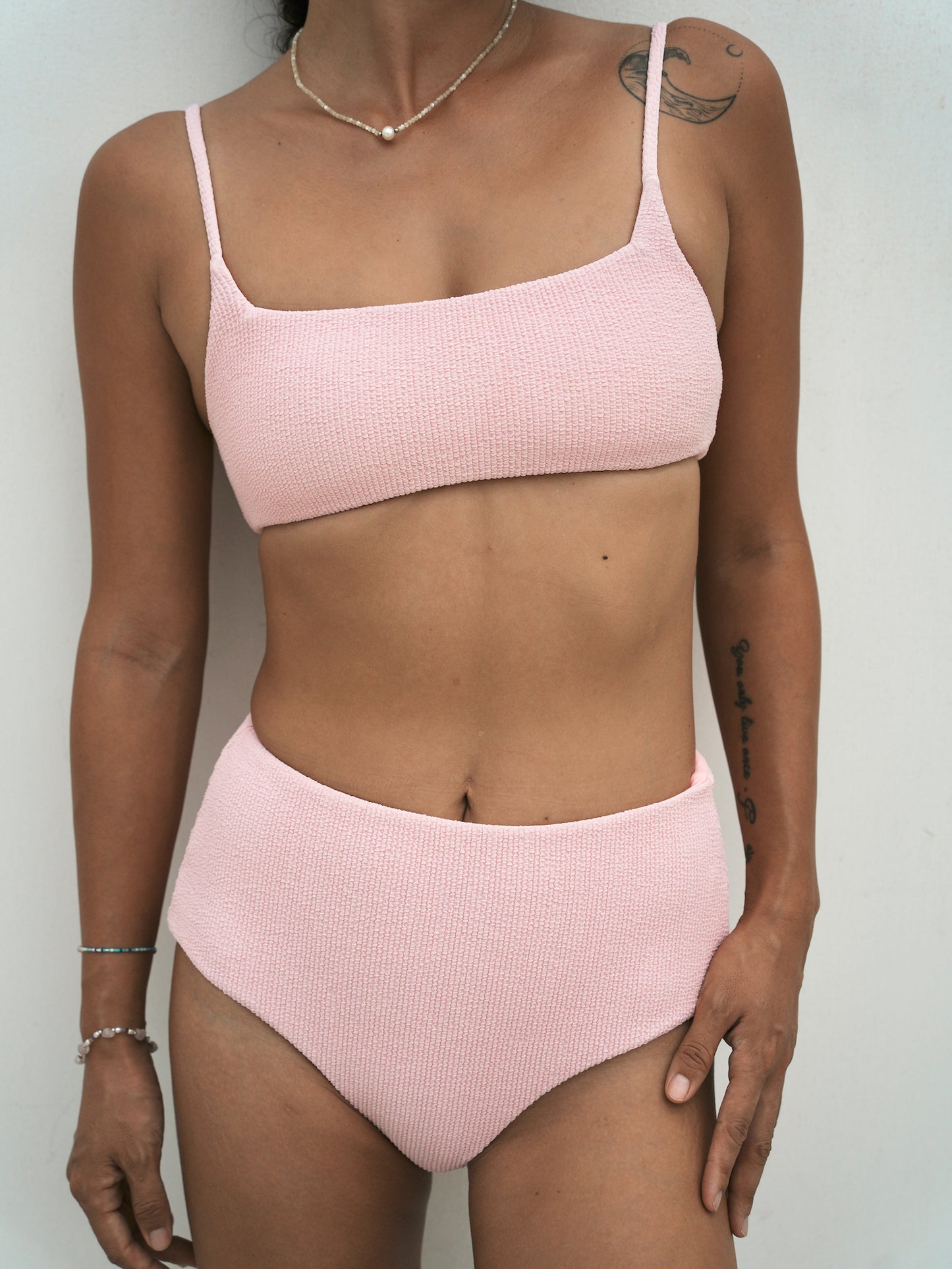 Salt Breeze Pink Textured Bikini Bottom