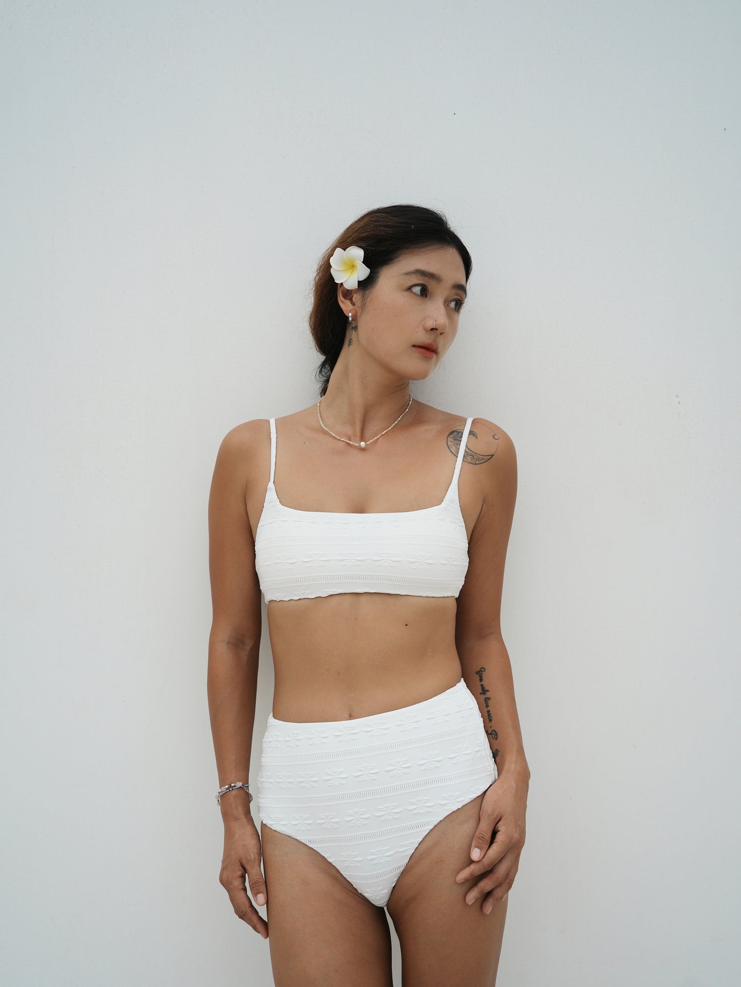 Salt Breeze White Jacquard Bikini Top