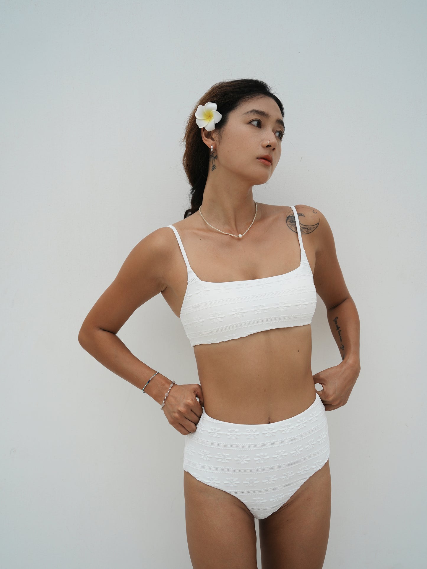 Salt Breeze White Jacquard Bikini Top