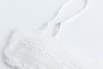 Salt Breeze White Jacquard Bikini Top