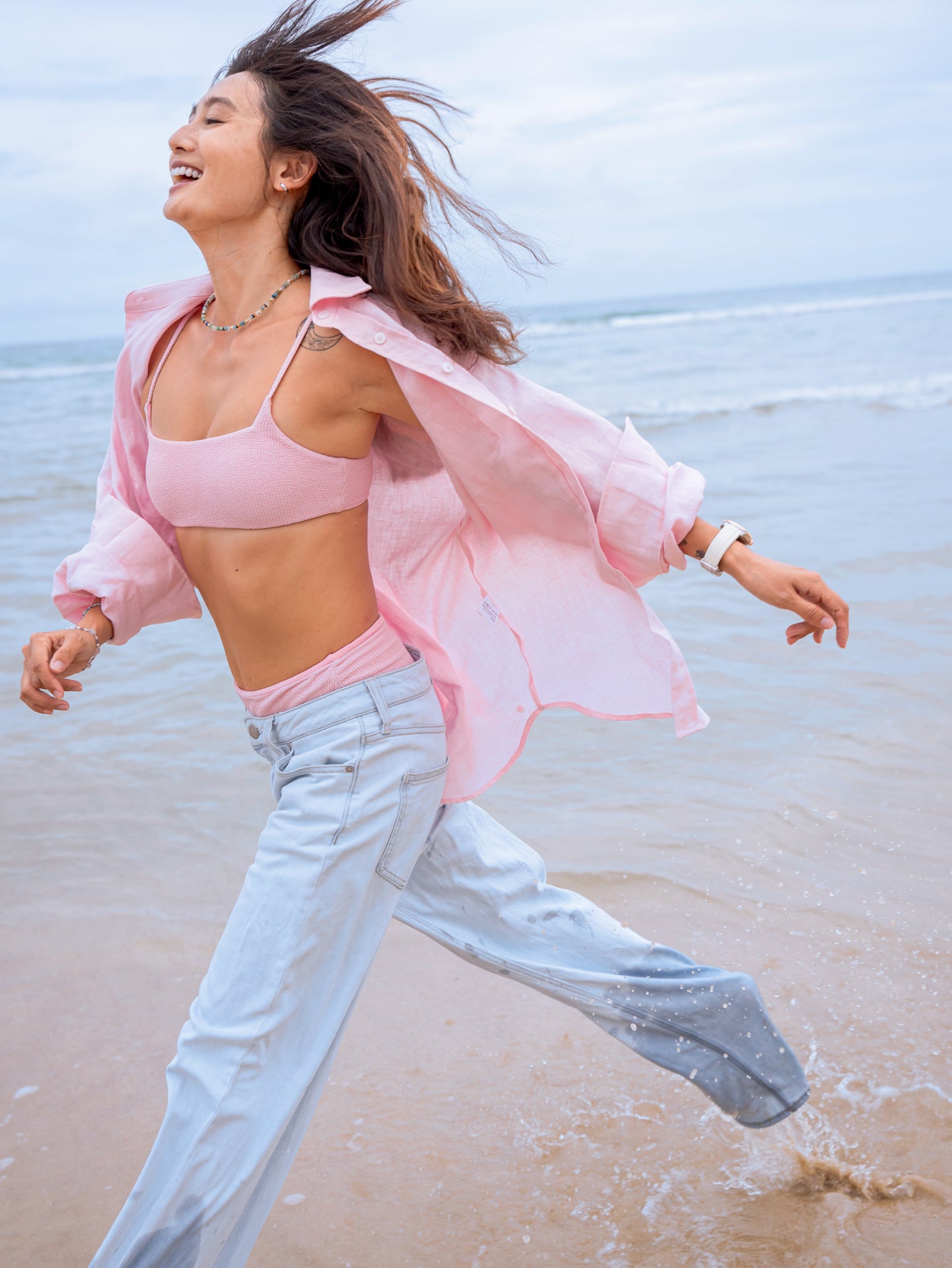 Salt Breeze Pink Textured Bikini Top